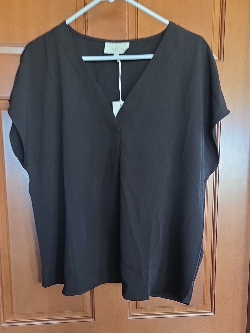 MELLODAY Dark Brown V-Neck Short Dolman Sleeve Blouse